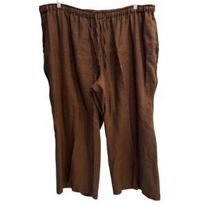 Gillian Grey Size 3X Petite 100% Linen Brown Crop Wide Leg Elastic Waist Pants